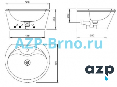 Раковина из нержавеющей стали AUM 013Z AZP Brno Чехия (фото, схема) Раковина из нержавеющей стали AUM 013Z AZP Brno Чехия (фото, схема)